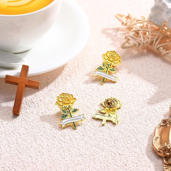 Womens Yellow Alloy Enamel Rose Pin for Funeral Memorial Day Remembrance, 50 pcs - Picture 4 of 6